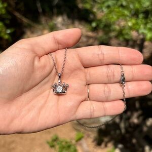 18K White Gold Plated Diamond Crown Necklace
